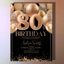 Convite de Aniversário de 80 anos Black Rose Gold