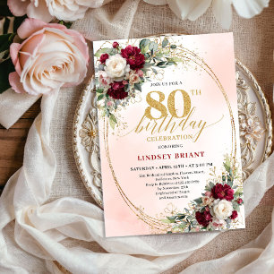 Convite de Aniversário de 80 Anos Boho Floral Burg