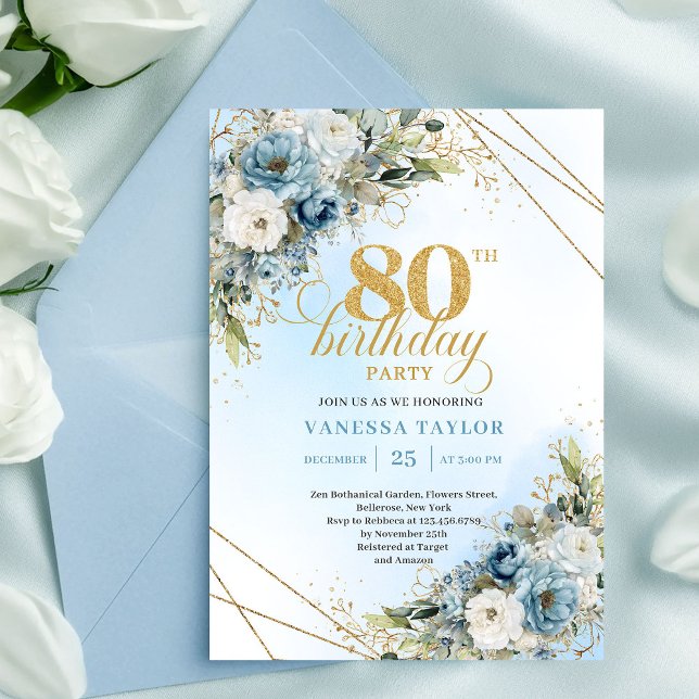 Convite de Aniversário de 80 anos Chic Boho Dourad (Chic 80th Birthday Invitation Boho Gold Watercolor)