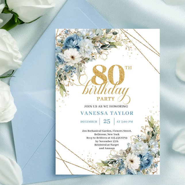 Convite de Aniversário de 80 anos Chic Boho Quadro (Chic 80th Birthday Invitation Boho Gold Frame)