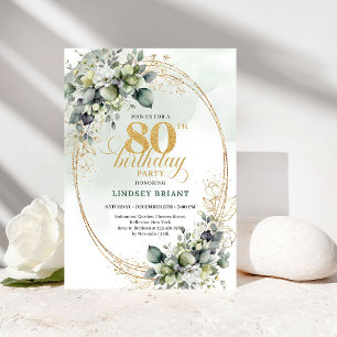 Convite de Aniversário de 80 Anos Chic Botânico Ro