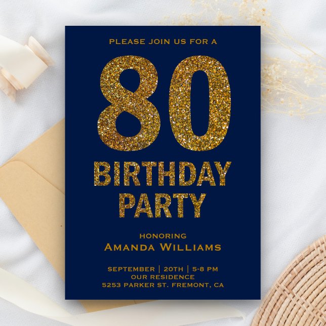 Convite de Aniversário de 80 anos com Brilho Doura (Criador carregado)