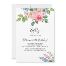 Convite de Aniversário de 80 Anos com Desenho Flor