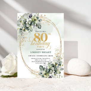 Convite de Aniversário de 80 anos com Folhagem Mod
