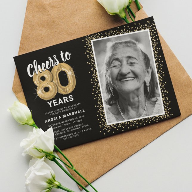Convite de aniversário de 80 anos com foto (Criador carregado)
