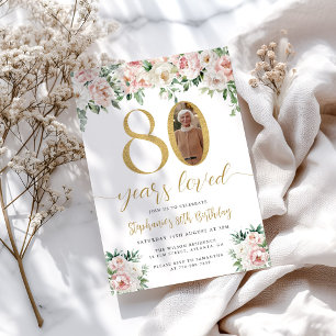 Convite de Aniversário de 80 anos com Foto Floral