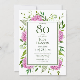 Convite de Aniversário de 80 anos com Hortênsias R
