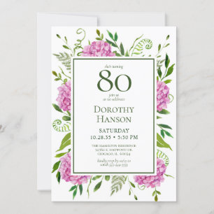 Convite de Aniversário de 80 anos com Hortênsias R