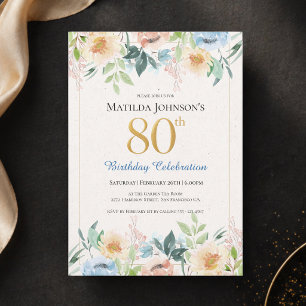 Convite de Aniversário de 80 Anos com Tema Floral