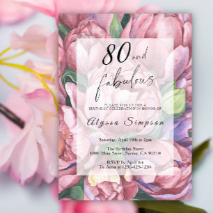 Convite de Aniversário de 80 Anos com Tema Floral