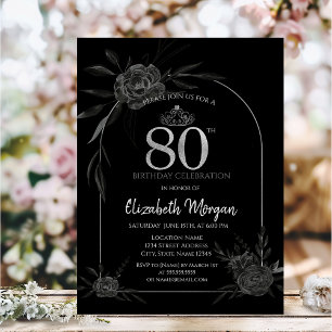 Convite de Aniversário de 80 Anos Dark Roses Black