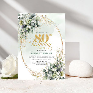 Convite de Aniversário de 80 Anos Elegante Boho Ro