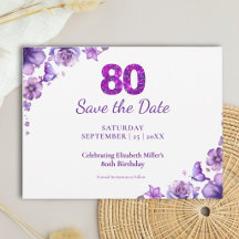 Convite de Aniversário de 80 Anos Elegante com Flo