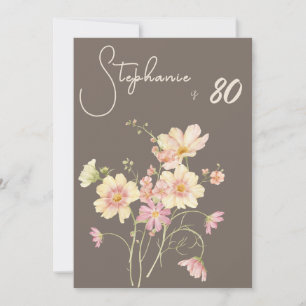 Convite de Aniversário de 80 anos Elegante Floral 