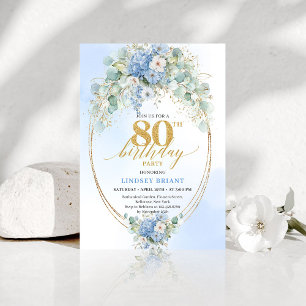 Convite de Aniversário de 80 Anos Elegante Floral