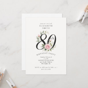 Convite de Aniversário de 80 Anos Elegante Rosa Pi