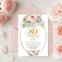 Convite de Aniversário de 80 anos Elegantes Rosas 