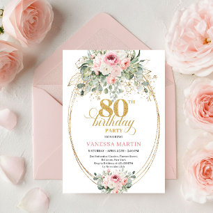 Convite de Aniversário de 80 anos Elegantes Rosas 
