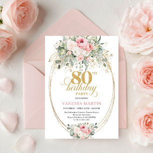 Convite de Aniversário de 80 anos Elegantes Rosas 
