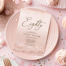 Convite de Aniversário de 80 anos em Glitter Rosa