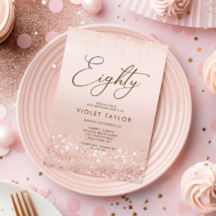 Convite de Aniversário de 80 anos em Glitter Rosa 
