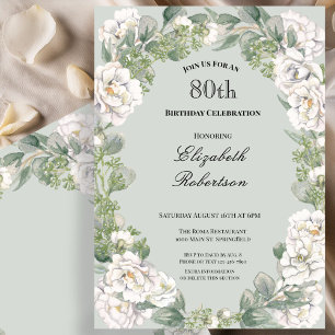 Convite de Aniversário de 80 Anos Feminino Floral 