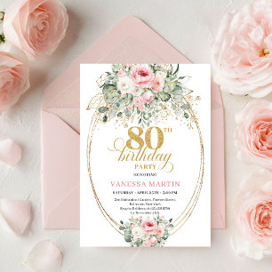 Convite de Aniversário de 80 anos Floral Blush Min