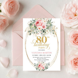 Convite de Aniversário de 80 anos Floral Blush Min