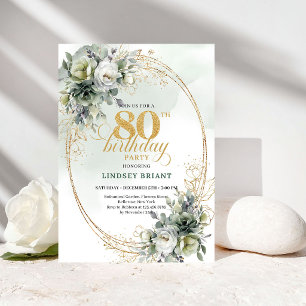 Convite de Aniversário de 80 Anos Folhagem Rosas B