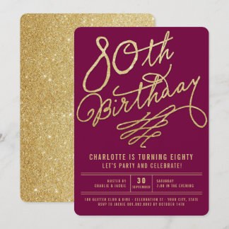 Convite de Aniversário de 80 Anos Glam Glitter Dou