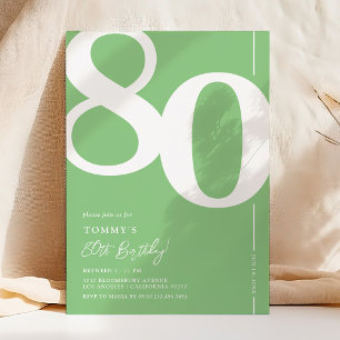 Convite de Aniversário de 80 Anos Green Eighty