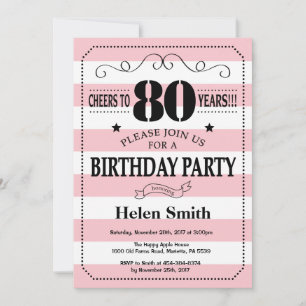 Convite de Aniversário de 80 anos Listras Rosa e B