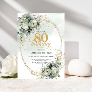 Convite de Aniversário de 80 anos Modern Boho Gree