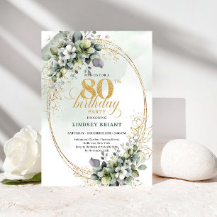 Convite de Aniversário de 80 Anos Modern Greenery