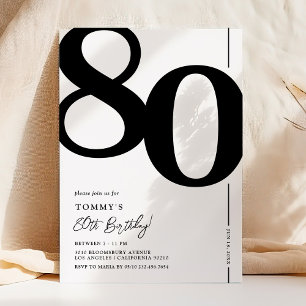 Convite de Aniversário de 80 Anos Preto e Branco E