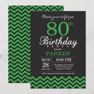 Convite de Aniversário de 80 anos Preto e Chevron 