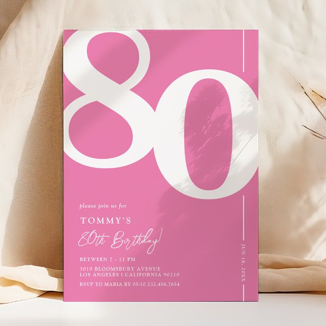Convite de Aniversário de 80 Anos Rosa Chic (Criador carregado)