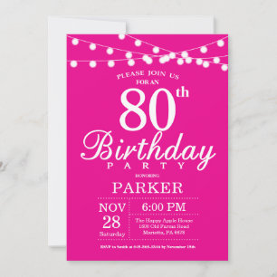 Convite de Aniversário de 80 anos Rosa Quente
