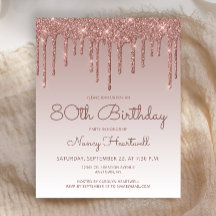 Convite de Aniversário de 80 Anos Rose Gold Glam