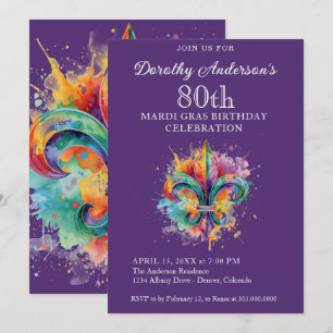 Convite de Aniversário de 80 anos Roxo Elegante