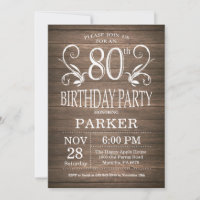 Convite de Aniversário de 80 Anos Rustic Wood Flor