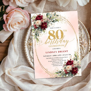 Convite de Aniversário de 80 Anos Soft Blush Boho