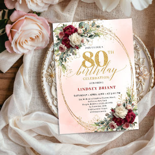 Convite de Aniversário de 80 Anos Soft Blush Boho