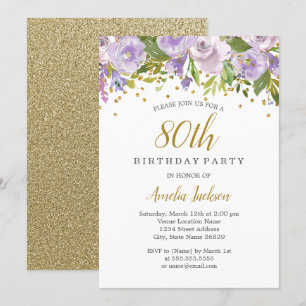 Convite de Aniversário de 80 anos Sparkle Floral R