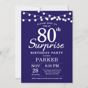 Convite de Aniversário de 80 anos Surpresa Azul Ma
