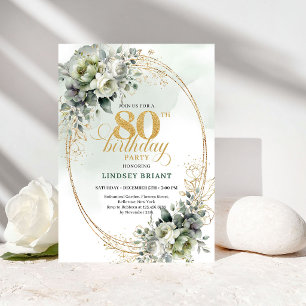 Convite de Aniversário de 80 anos Timeless Botanic