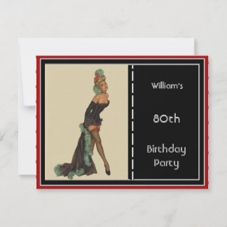 Convite de Aniversário de 80 anos Vermelho Preto P