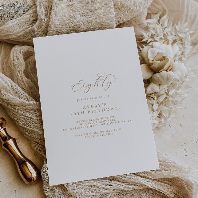 Convite de aniversário de 80 de Script Dourado Ele (Criador carregado)