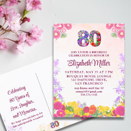 Convite de aniversário de 80 Floral 80 anos elegan
