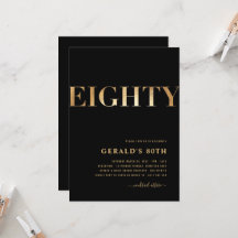 Convite de aniversário de 80 | Preto e Dourado | H